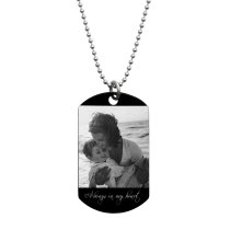 To My Son Fr Mom Love Note Personalized Photo Text Engraved Stainless Steel Custom Dog Tag Military Pendant, 24'' Necklace