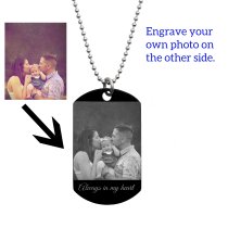 To My Son Fr Mom Love Note Personalized Photo Text Engraved Stainless Steel Custom Dog Tag Military Pendant, 24'' Necklace