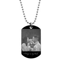 To My Son Fr Mom Love Note Personalized Photo Text Engraved Stainless Steel Custom Dog Tag Military Pendant, 24'' Necklace
