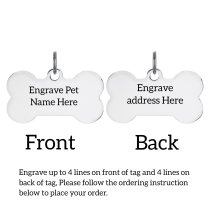 Stainless Steel Personalized Custom Bone Pet Id Tags Dog & Cat Pet Identification w/ Split Ring 50mm