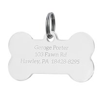 Stainless Steel Personalized Custom Bone Pet Id Tags Dog & Cat Pet Identification w/ Split Ring 40mm