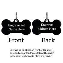 Stainless Steel Black Ip Personalized Custom Bone Pet Id Tags Dog & Cat Pet Identification w/ Split Ring 40mm