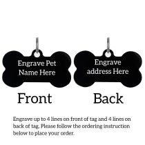 Stainless Steel Black Ip Personalized Custom Bone Pet Id Tags Dog & Cat Pet Identification w/ Split Ring 50mm