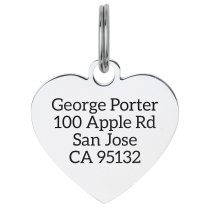 Stainless Steel Personalized Custom Heart Pet Id Tags Dog & Cat Pet Identification w/ Split Ring 23mm