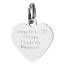 Stainless Steel Personalized Custom Heart Pet Id Tags Dog & Cat Pet Identification w/ Split Ring 23mm
