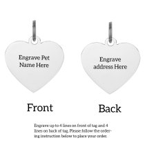 Stainless Steel Personalized Custom Heart Pet Id Tags Dog & Cat Pet Identification w/ Split Ring 23mm