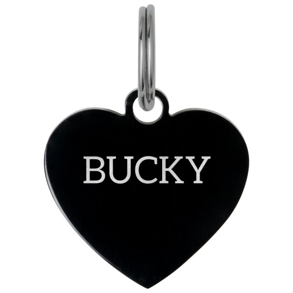 Stainless Steel Black Ip Personalized Custom Heart Pet Id Tags Dog & Cat Pet Identification w/ Split Ring 23mm