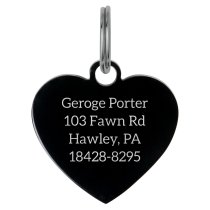 Stainless Steel Black Ip Personalized Custom Heart Pet Id Tags Dog & Cat Pet Identification w/ Split Ring 23mm