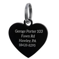 Stainless Steel Black Ip Personalized Custom Heart Pet Id Tags Dog & Cat Pet Identification w/ Split Ring 23mm