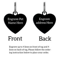 Stainless Steel Black Ip Personalized Custom Heart Pet Id Tags Dog & Cat Pet Identification w/ Split Ring 23mm
