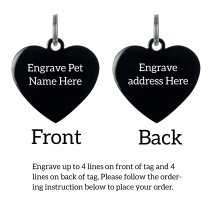 Stainless Steel Black Ip Personalized Custom Heart Pet Id Tags Dog & Cat Pet Identification w/ Split Ring 23mm