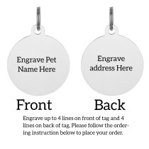 Stainless Steel Personalized Custom Round Pet Id Tags Dog & Cat Pet Identification w/ Split Ring 30mm