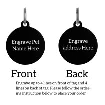 Stainless Steel Black Ip Personalized Custom Round Pet Id Tags Dog & Cat Pet Identification w/ Split Ring 25mm
