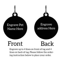 Stainless Steel Black Ippersonalized Custom Round Pet Id Tags Dog & Cat Pet Identification w/ Split Ring 30mm