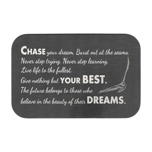 Stainless Steel Chase Your Dream Engraved Metal Wallet Mini Love Insert Gift Note Card