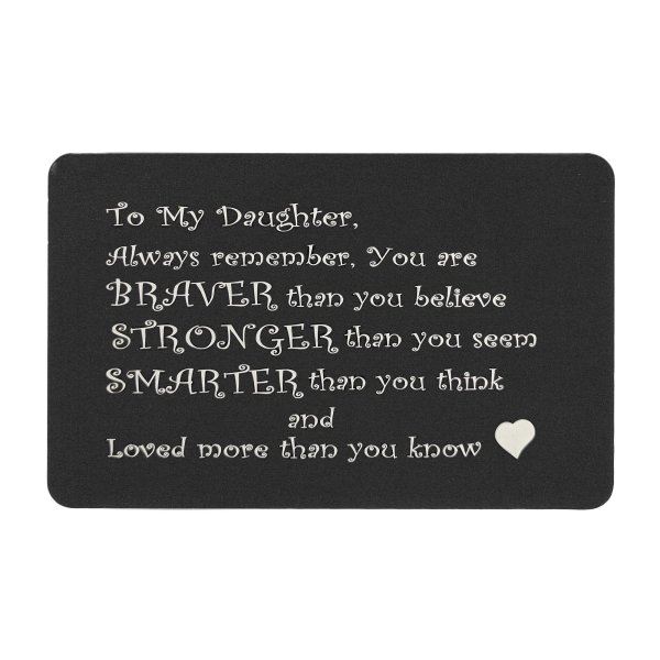 Anodized Aluminum Black Daughter "Braver Stronger Smarter" Personalized Photo Custom Engrave Metal Wallet Mini Love Insert Gift Note Card