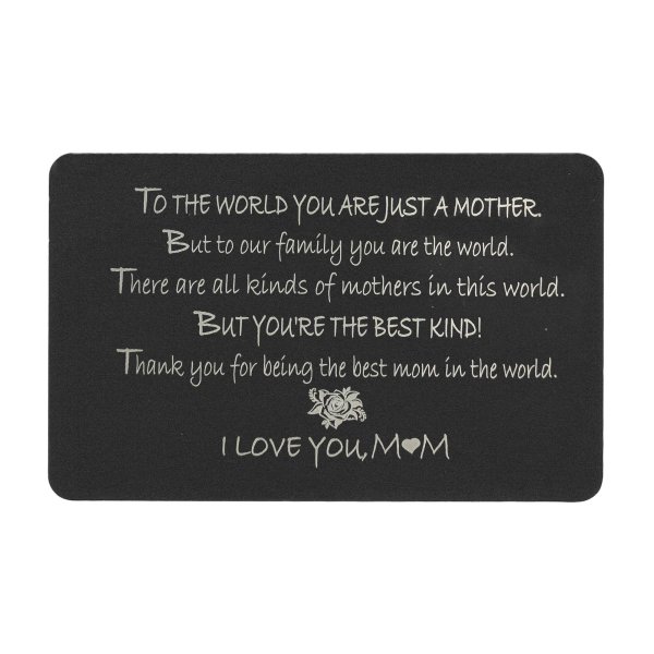 Anodized Aluminum Black Mother "I Love You Mom" Personalized Photo Custom Engrave Metal Wallet Mini Love Insert Gift Note Card