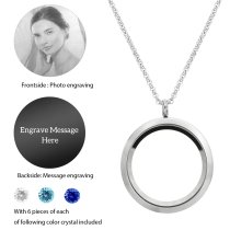 Engraved Personalized Photo Floating Blue Crystals Necklace Pendant
