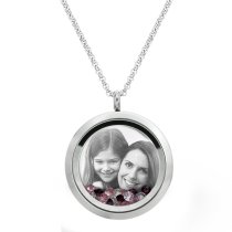 Engraved Personalized Photo Floating Pink Crystals Necklace Pendant