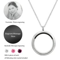 Engraved Personalized Photo Floating Pink Crystals Necklace Pendant