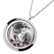 Engraved Personalized Photo Floating Pink Crystals Necklace Pendant