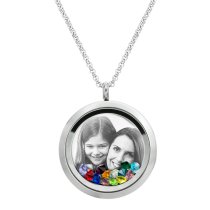 Engraved Personalized Photo and Message Floating Rainbow Color Crystals Necklace Pendant