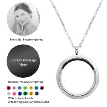 Engraved Personalized Photo and Message Floating Rainbow Color Crystals Necklace Pendant