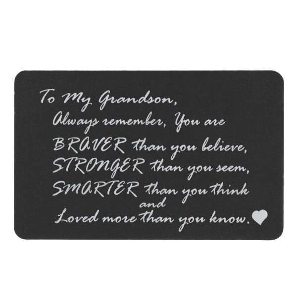 Braver Stronger Smarter Grandson Engraved Metal Wallet Mini Insert Card