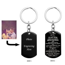 To My Son I Want You to Believe Love Mom Personalized Photo Text Dog Tag Keychain