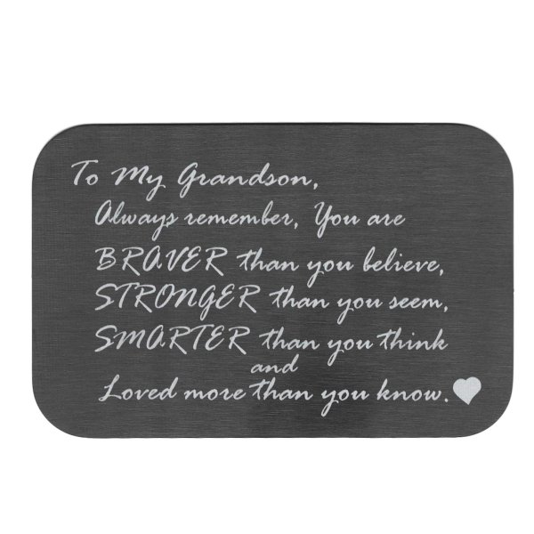 Stainless Steel Braver Stronger Smarter Grandson Personalized Photo Engraved Metal Wallet Mini Love Insert Note Card