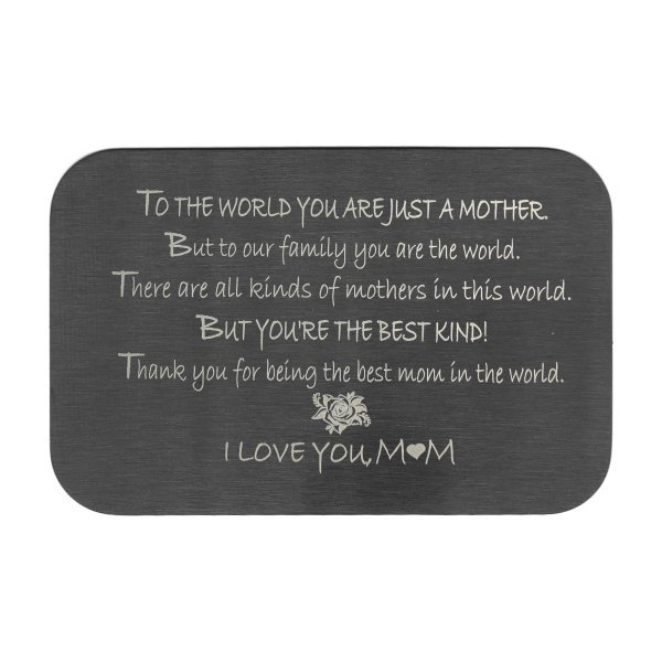 Stainless Steel Love Best Mom Engraved Metal Wallet Mini Love Insert Note Card