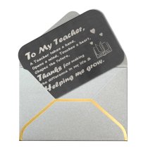 Stainless Steel Best Teacher Engraved Metal Wallet Mini Love Insert Note Card