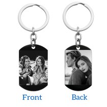 Two Sides Personalized Photo Engraved Stainless Steel Custom Dog Tag Key Chain - Handmade