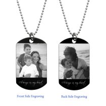 Stainless Steel Two Sides Personalized Photo Engraving Custom Dog Tag w/ Dot Ball Chain Necklace 24″ - Handmade