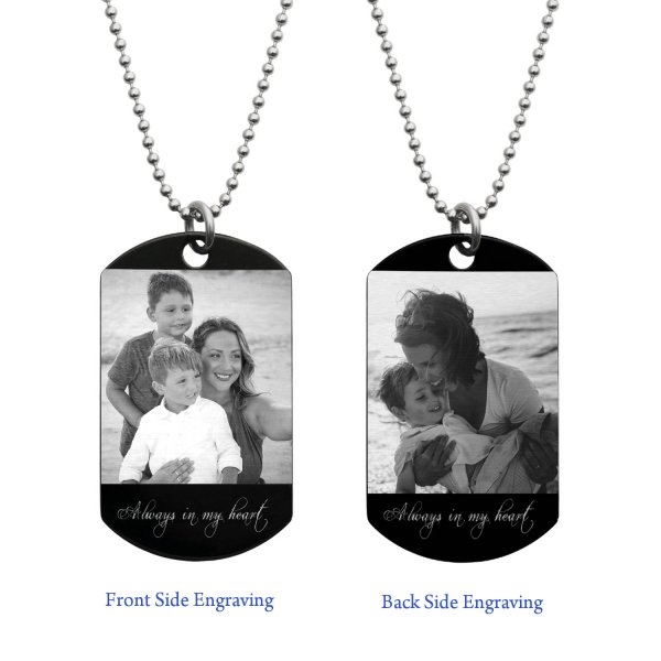 Stainless Steel Two Sides Personalized Photo Engraving Custom Dog Tag w/ Dot Ball Chain Necklace 24" - Handmade