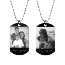 Stainless Steel Two Sides Personalized Photo Engraving Custom Dog Tag w/ Dot Ball Chain Necklace 24" - Handmade