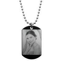 Stainless Steel Two Sides Personalized Photo Engraving Custom Dog Tag w/ Dot Ball Chain Necklace 24" - Handmade
