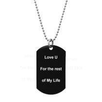 Personalized Message One Side Text Engraved Stainless Steel Custom Dog Tag w/ Dot Ball Chain Necklace 24″ - Handmade