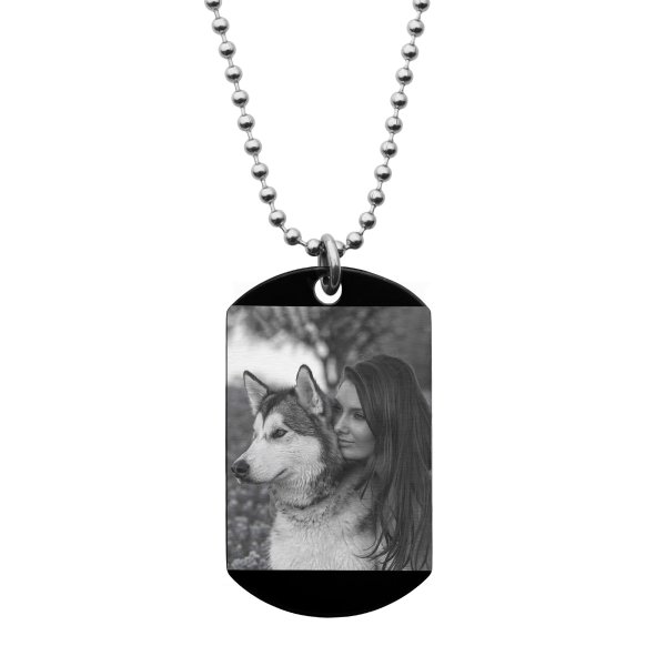Stainless Steel One Side Personalized Photo Engraving Custom Dog Tag w/ Dot Ball Chain Necklace 24" - Handmade