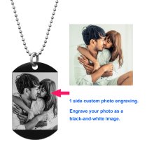 Stainless Steel One Side Personalized Photo Engraving Custom Dog Tag w/ Dot Ball Chain Necklace 24" - Handmade