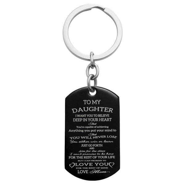 To My Daughter Want You to Believe Love Mom Personalized Photo Text Dog Tag Keychain