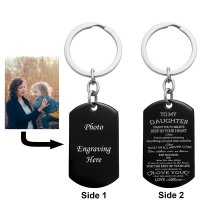 To My Daughter Want You to Believe Love Mom Personalized Photo Text Dog Tag Keychain