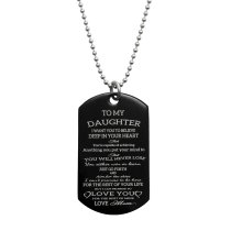 To My Daughter Fr Mom Personalized Text Engraved Stainless Steel Dog Tag Military Pendant, 24'' Necklace Love Note