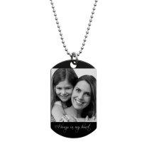 To My Daughter Fr Mom Love Note Personalized Photo Text Engraved Stainless Steel Dog Tag Military Pendant, 24'' Necklace