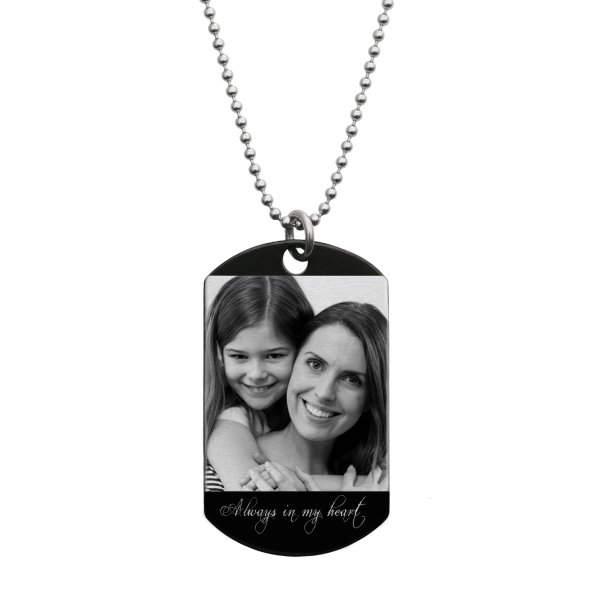 To My Daughter Fr Mom Love Note Personalized Photo Text Engraved Stainless Steel Dog Tag Military Pendant, 24'' Necklace