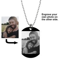 To My Daughter Fr Dad Love Note Personalized Photo Text Engraved Stainless Steel Dog Tag Military Pendant, 24'' Necklace