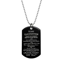 To My Daughter Fr Dad Love Note Personalized Photo Text Engraved Stainless Steel Dog Tag Military Pendant, 24'' Necklace