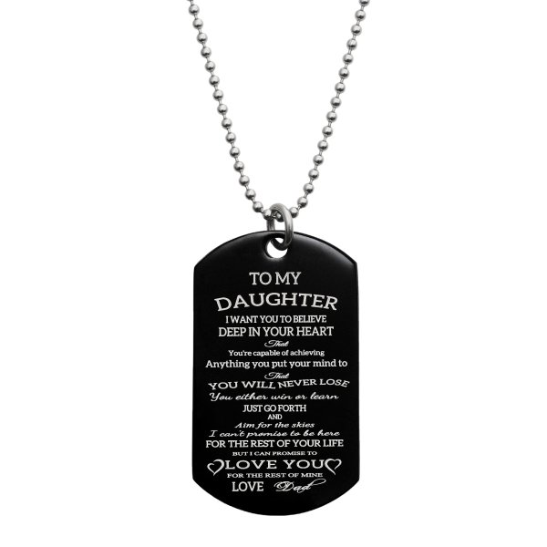 To My Daughter Fr Dad Love Note Personalized Text Engraved Stainless Steel Dog Tag Military Pendant, 24'' Necklace