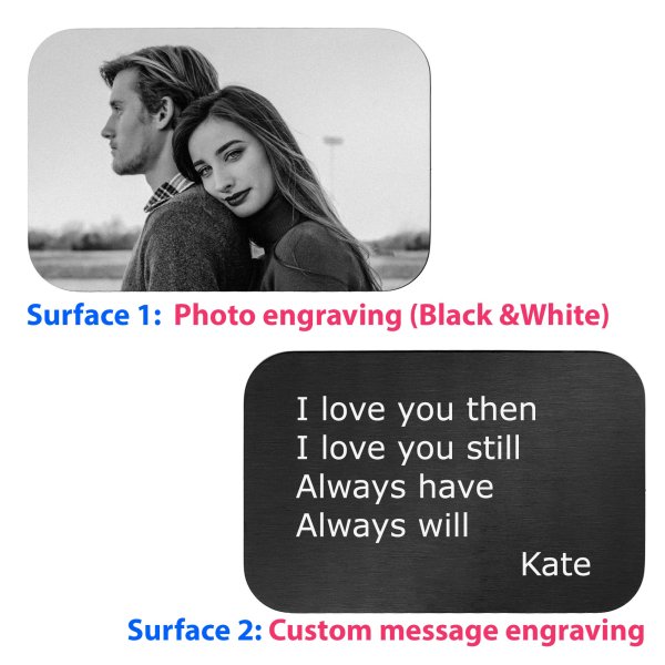 Stainless Steel One Side Photo One Side Text Custom Engraving Personalized Mini Wallet Love Insert Card