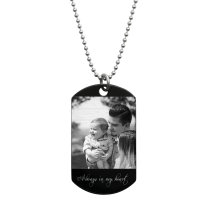 To My Son Fr Dad Love Note Personalized Photo Text Engraved Stainless Steel Custom Dog Tag Military Pendant, 24'' Necklace